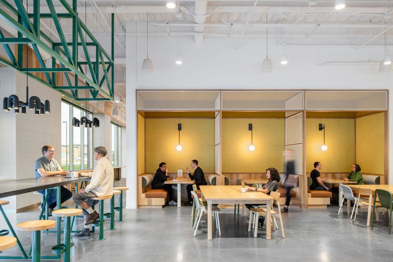 Yellow felt-lined booths