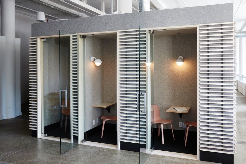 Grey felt-lined booths